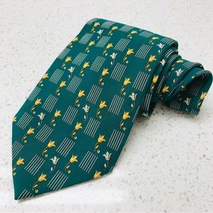 Valentino Vintage Designer Green Gold Silk Tie Made in Italy